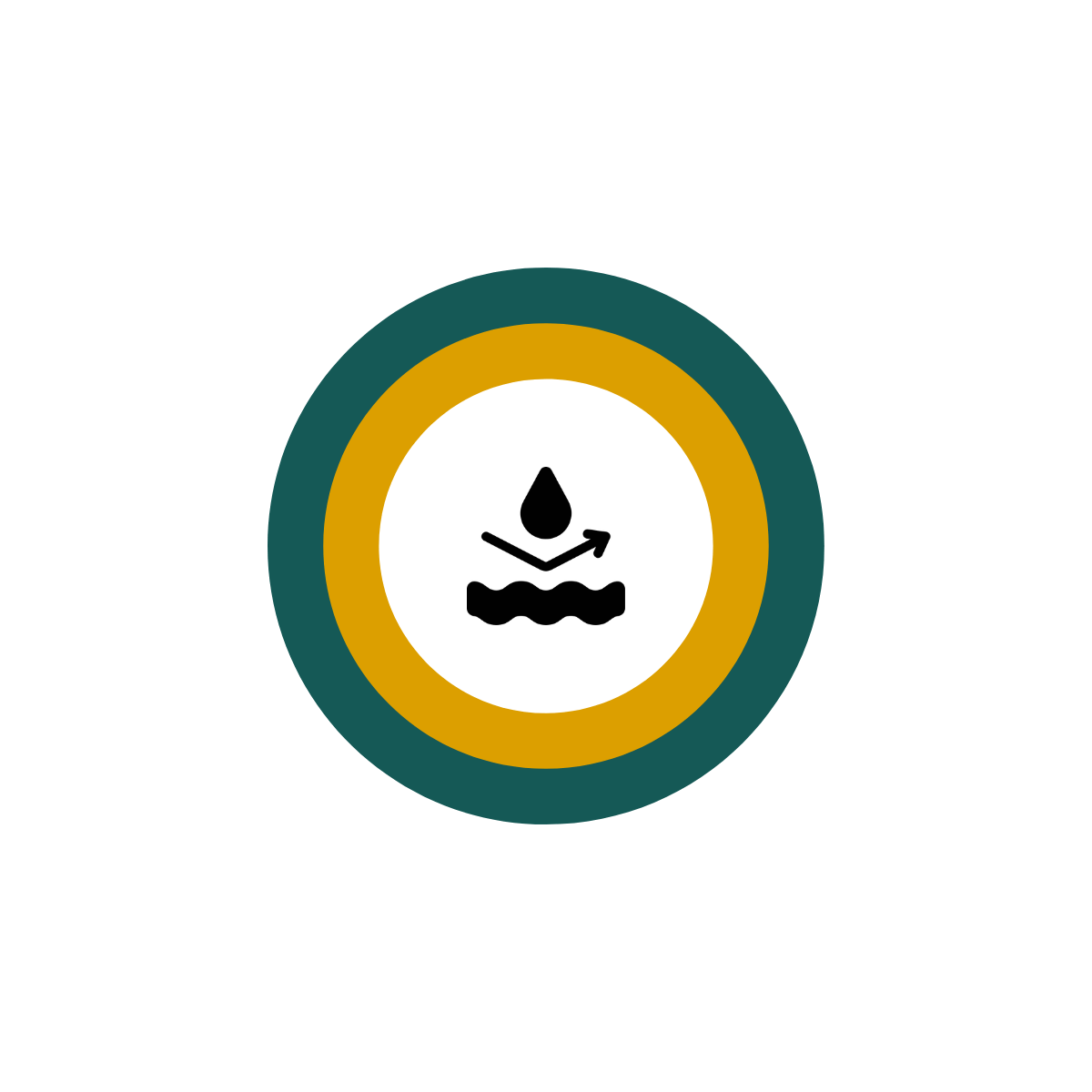 Icon representing the corrosion‑resistant and moisture‑immune properties of GFRP composite rebar, shown with a water droplet and flow symbol.