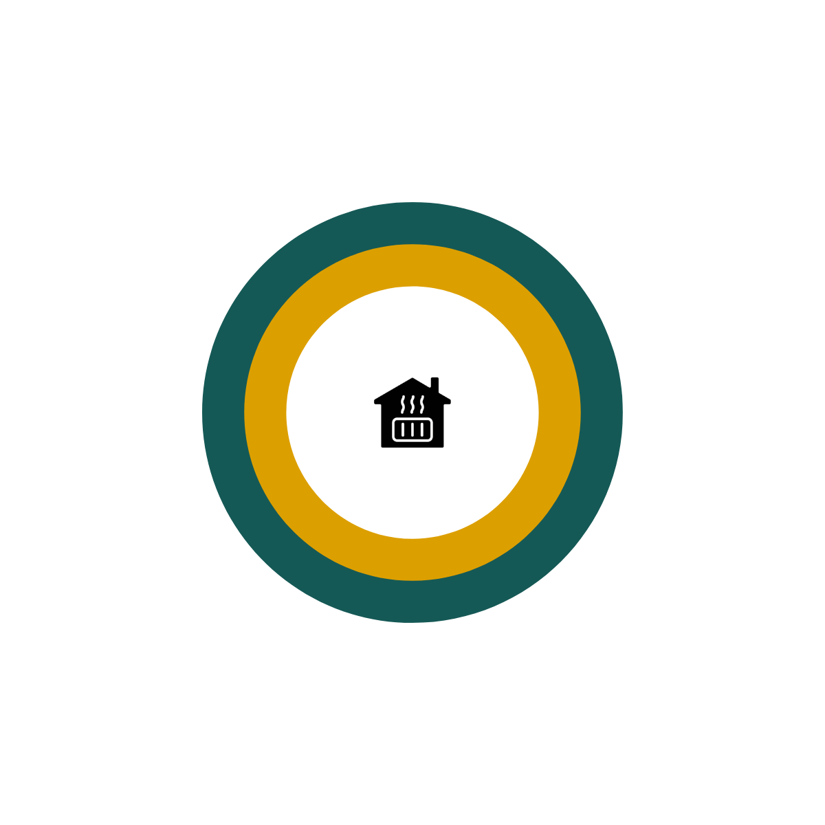 Target icon with a house emitting heat in the center, surrounded by concentric circles in green, yellow, and black.