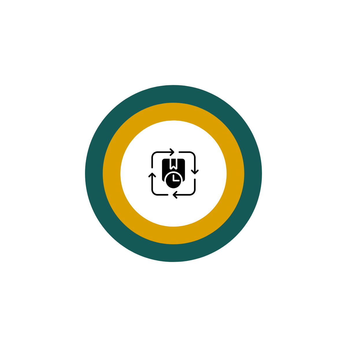 Icon representing a document with a clock and recycling arrows around it, indicating process or cycle management.