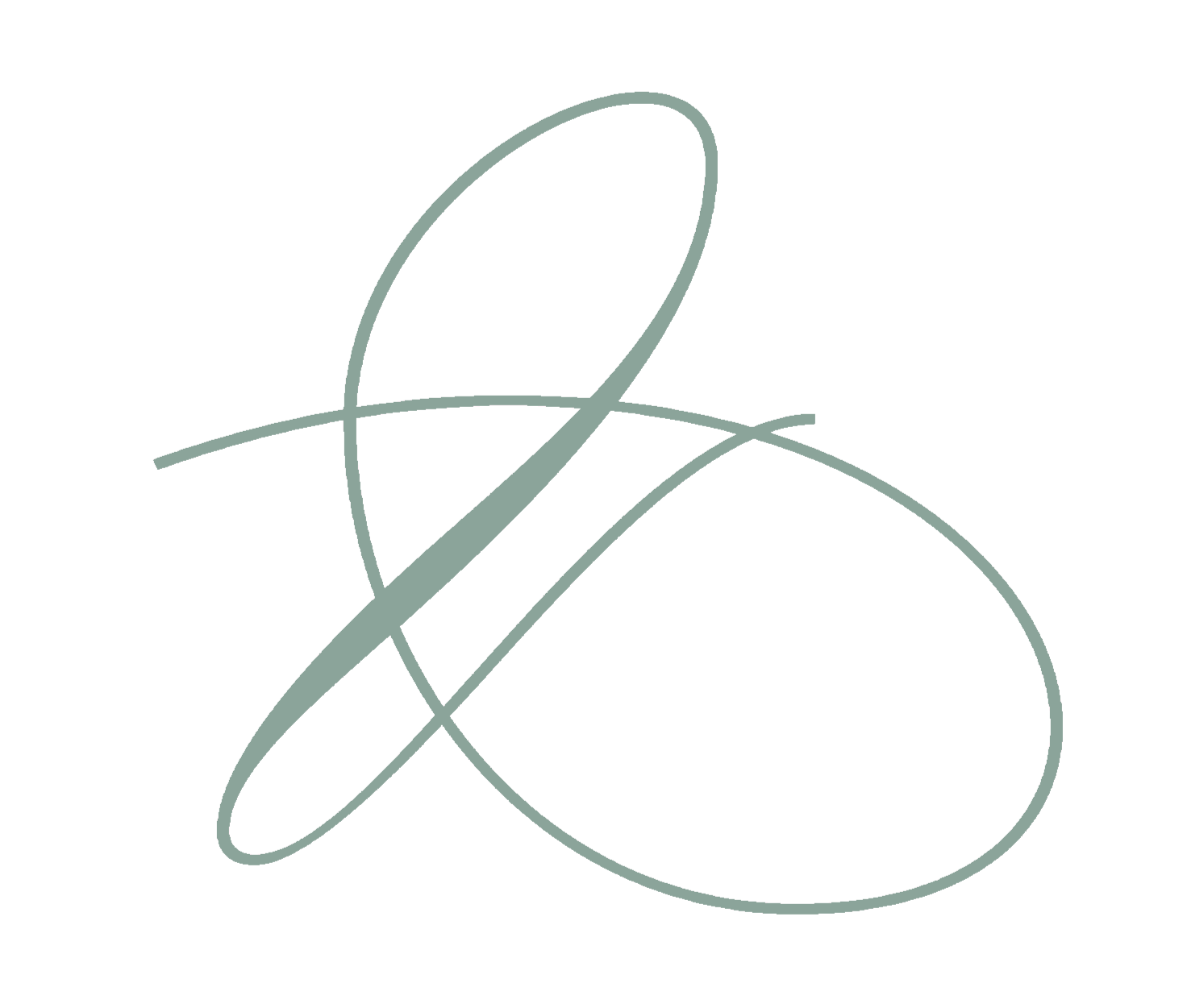 An abstract line drawing of a decorative script & on a white background.
