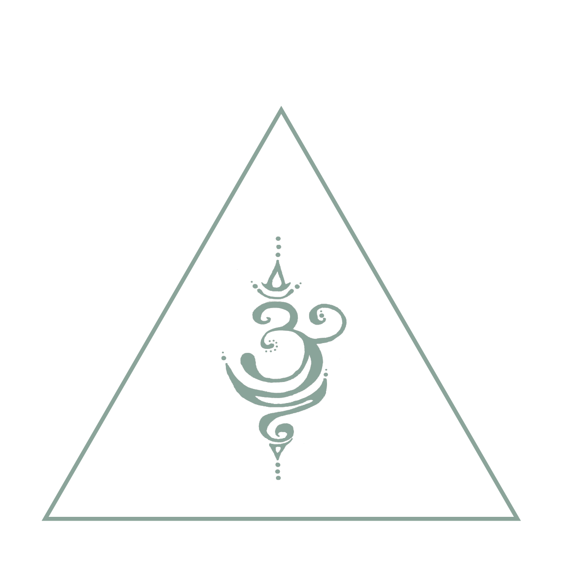Stylized Om symbol with a dotted triangle and small decorative elements on a transparent background.