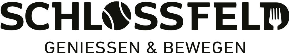 Logo mit Schloss- und Knochenmotiven für Schloss Stell, das zum Geniessen und Bewegen einlädt.