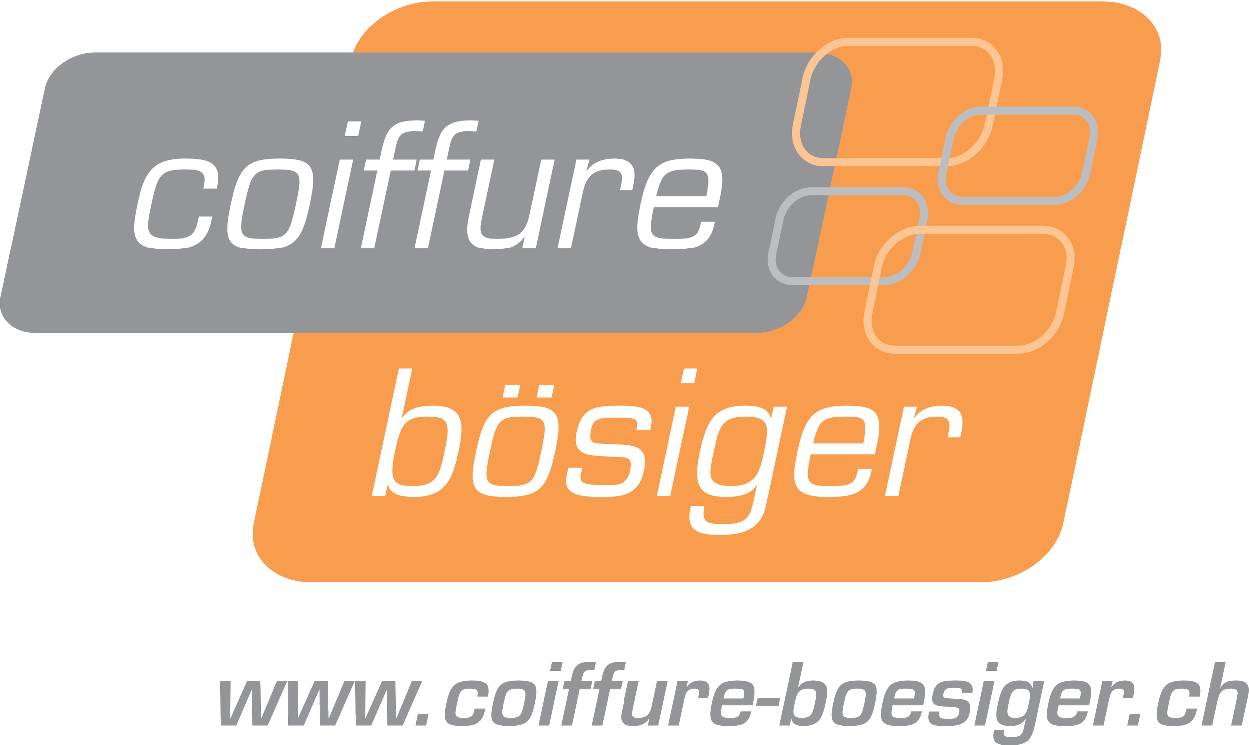 Logo eines Friseursalons mit den Worten "coiffure bösigern" und der Webseite "www.coiffure-boesiger.ch".