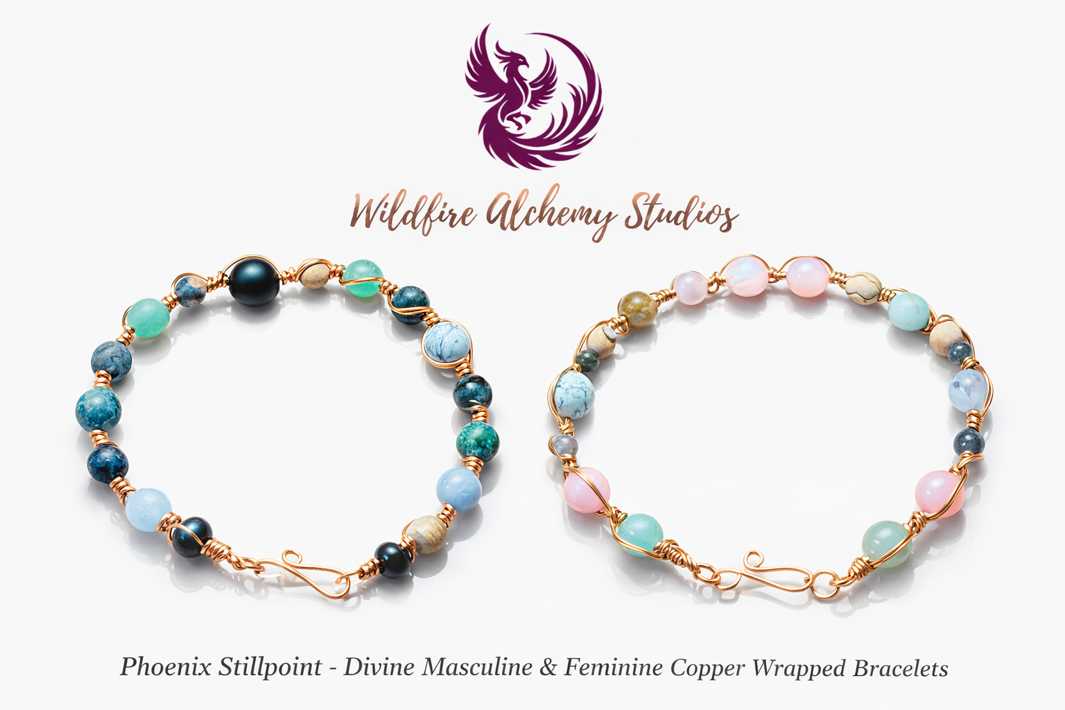 Phoenix Stillpoint - Divine Masculine/Divine Feminine Copper bracelet set