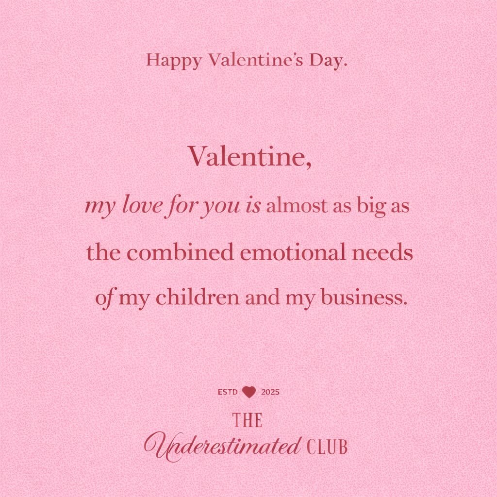 Being a mom and an entrepreneur means loving deeply&hellip; and being needed constantly.

Happy Valentine&rsquo;s Day to anyone raising humans and a business 💗

🎙️ The Under Estimated Club