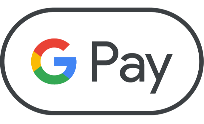 Google Pay logo with a black oval background, featuring the multicolored Google 'G' and the word 'Pay' in black text.