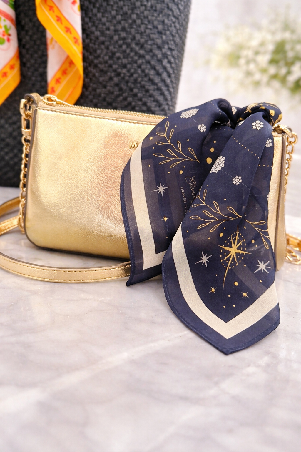 Chic gold  BAG crossbody with THE rose scarf.png