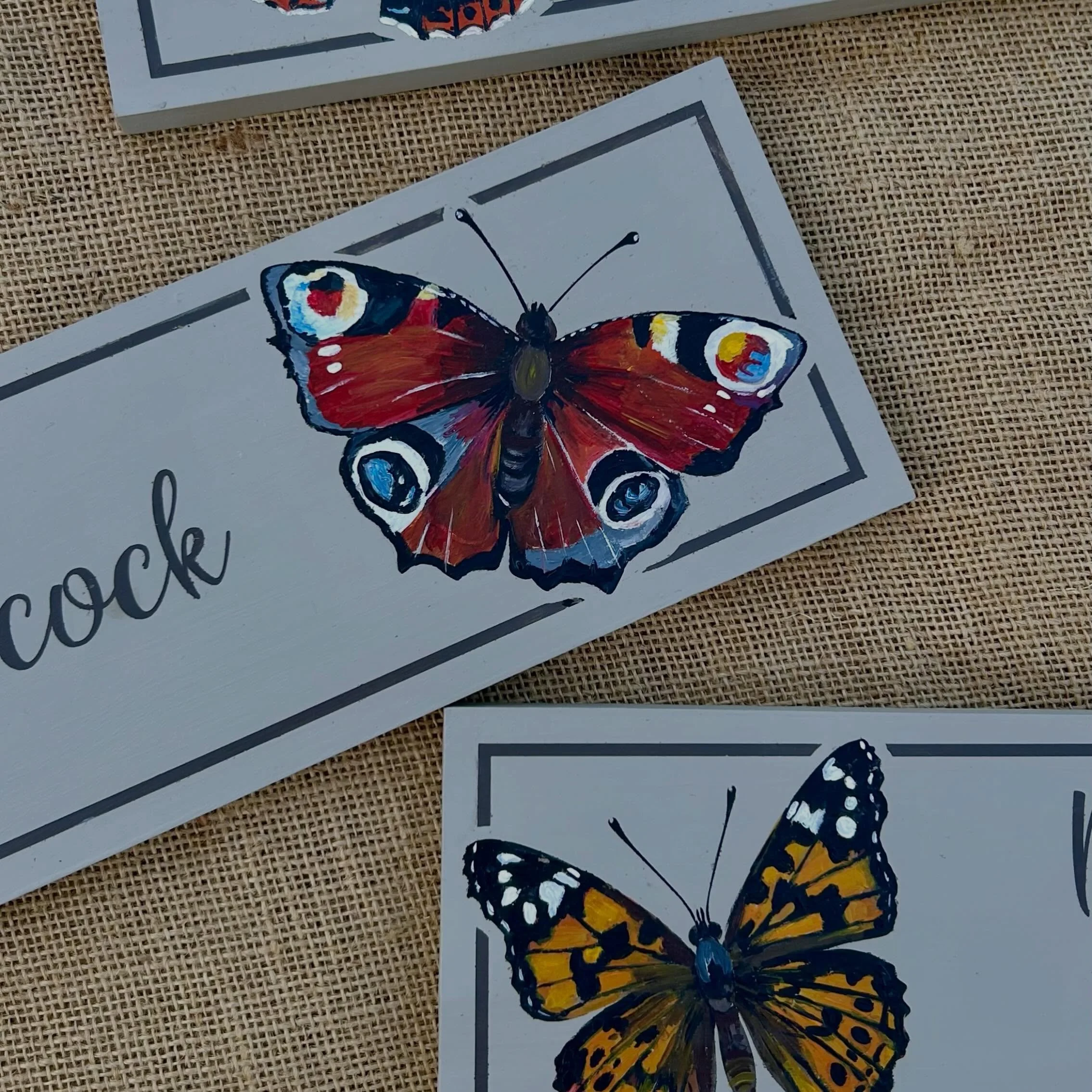 Hand Painted these lovely butterfly signs , the red admiral, painted lady and peacock&hellip;
