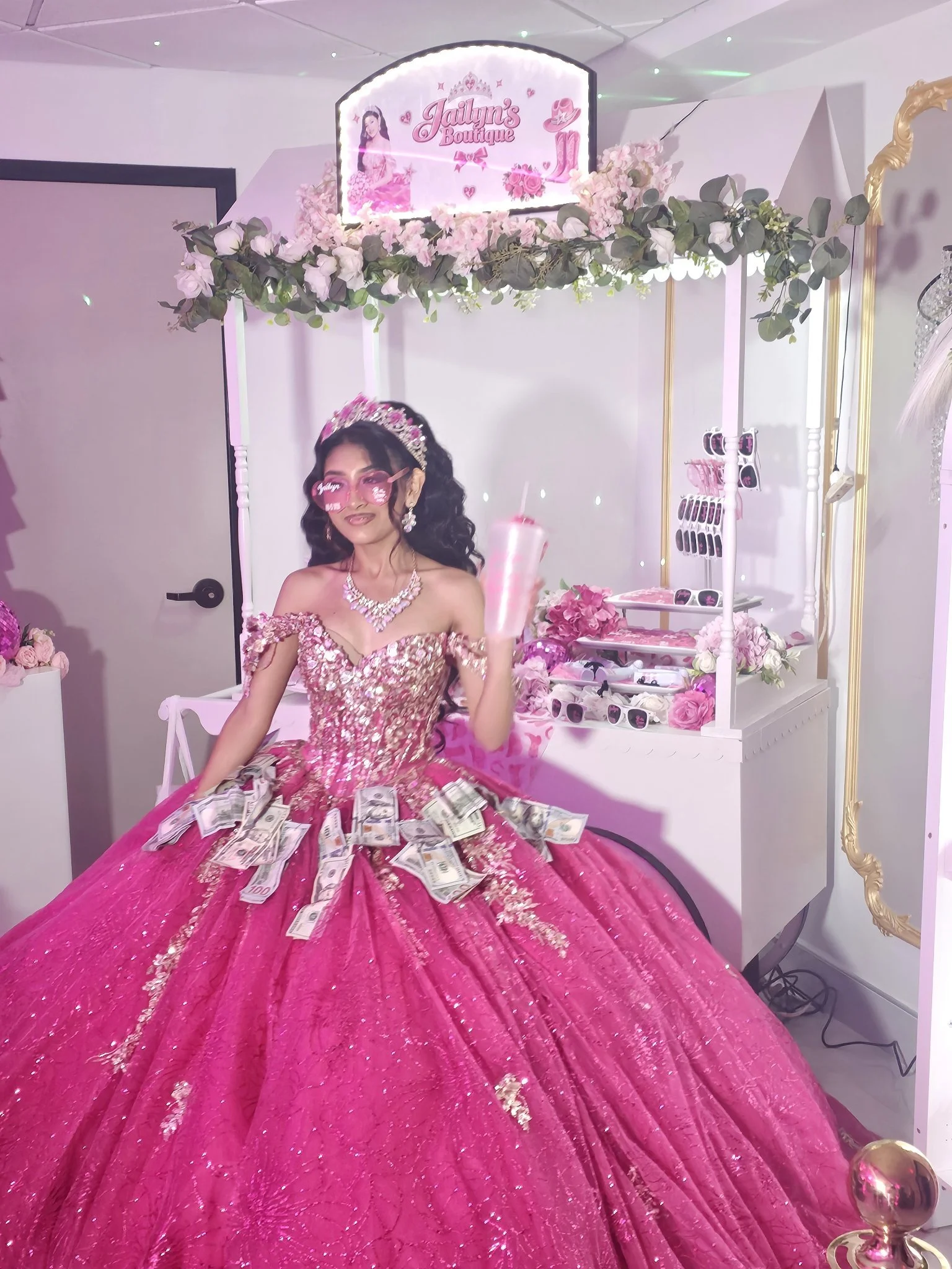 Quinceañera merch cart with personalized party favors by Veach's Tennessee Touch