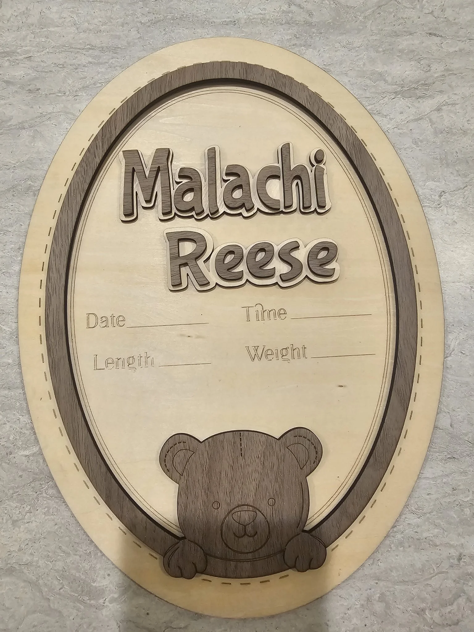 Custom layered-wood baby name sign for a nursery – Veach's Tennessee Touch, Columbia TN