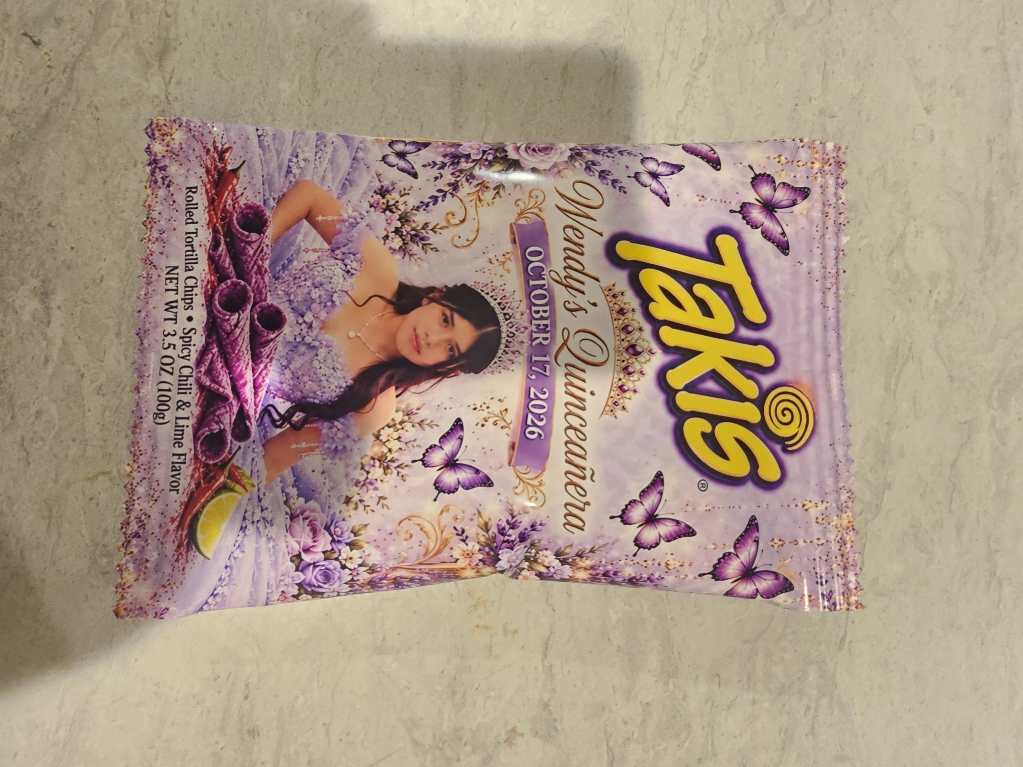 Custom quinceañera Takis chip bag with photo for Wendy's October 17 celebration – Veach's Tennessee Touch, Columbia TN