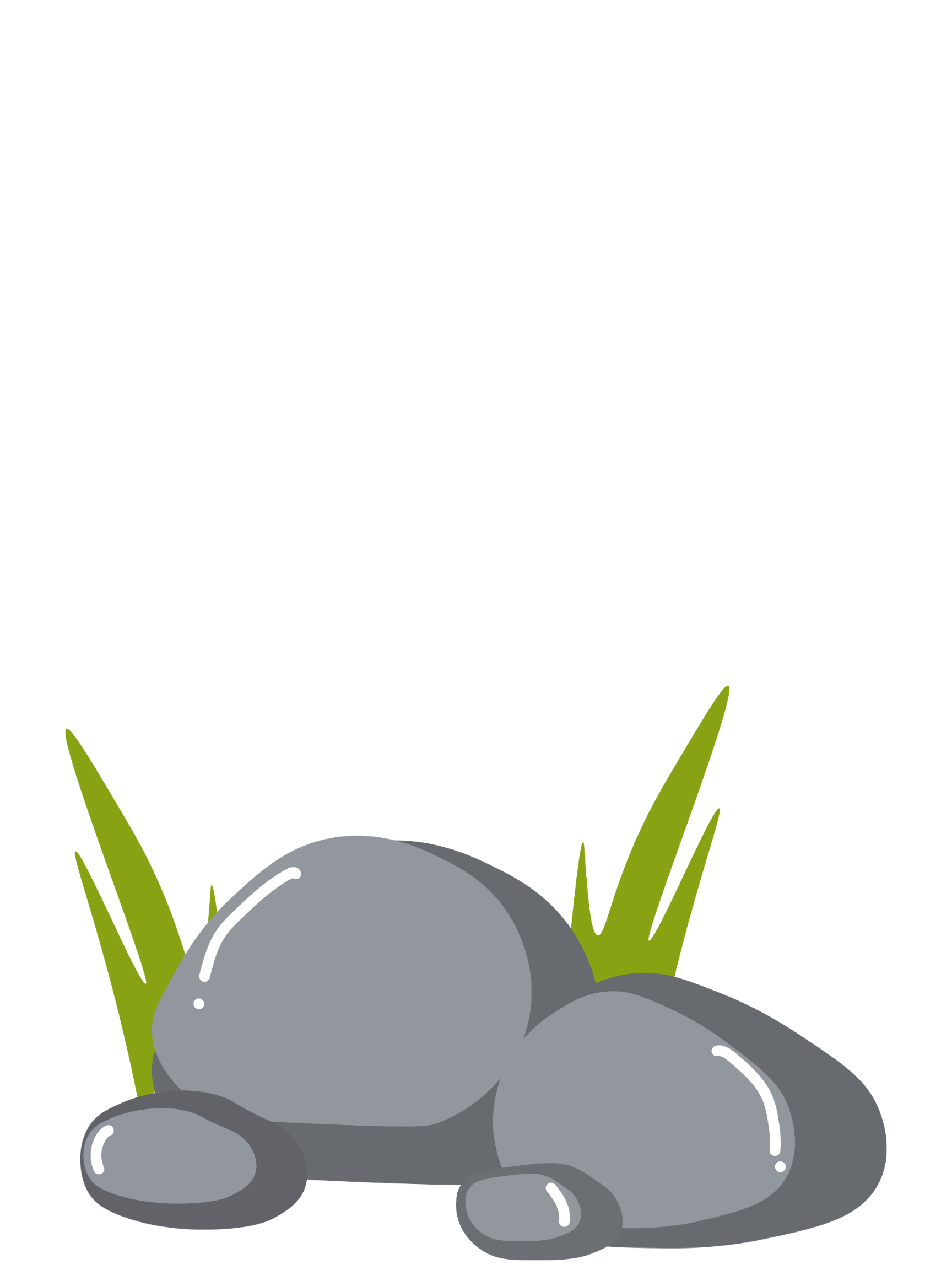 Illustration of gray stones with green grass growing between them.