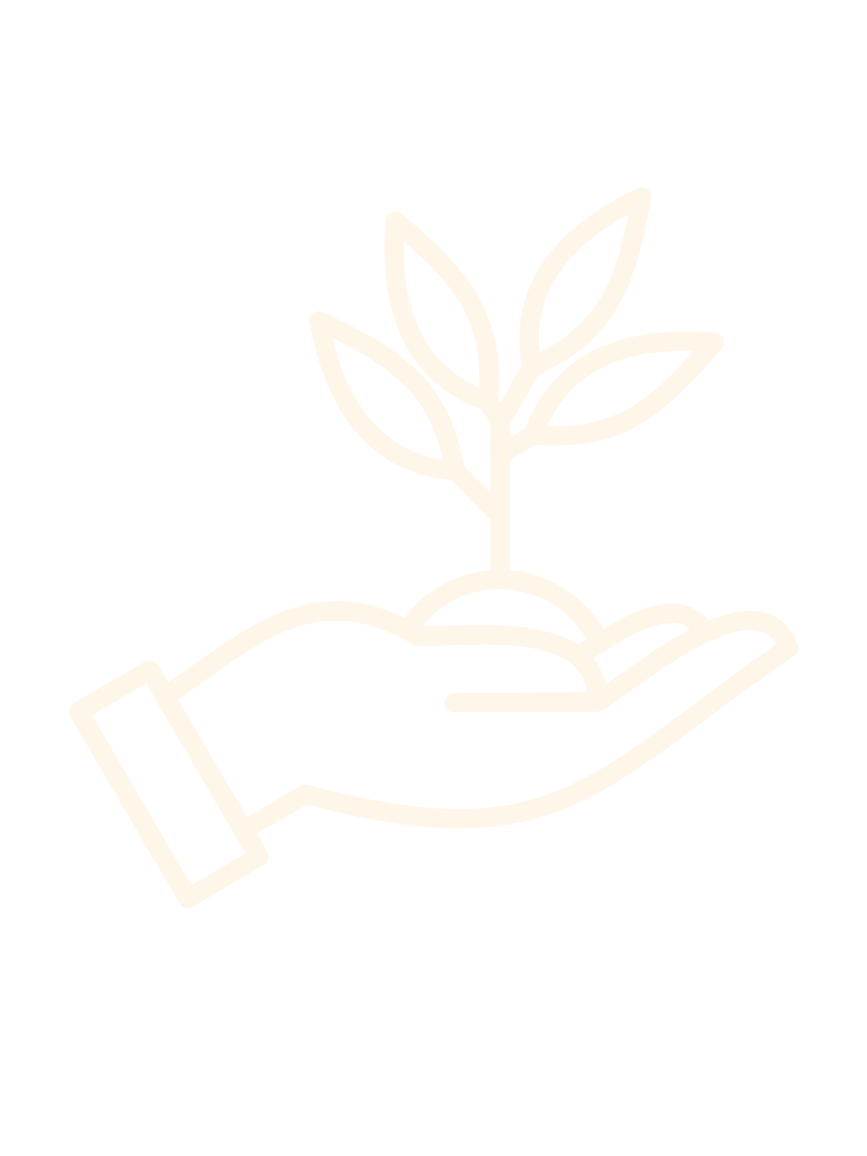 Outline of a hand holding a small plant with leaves, symbolizing growth or environmental care.