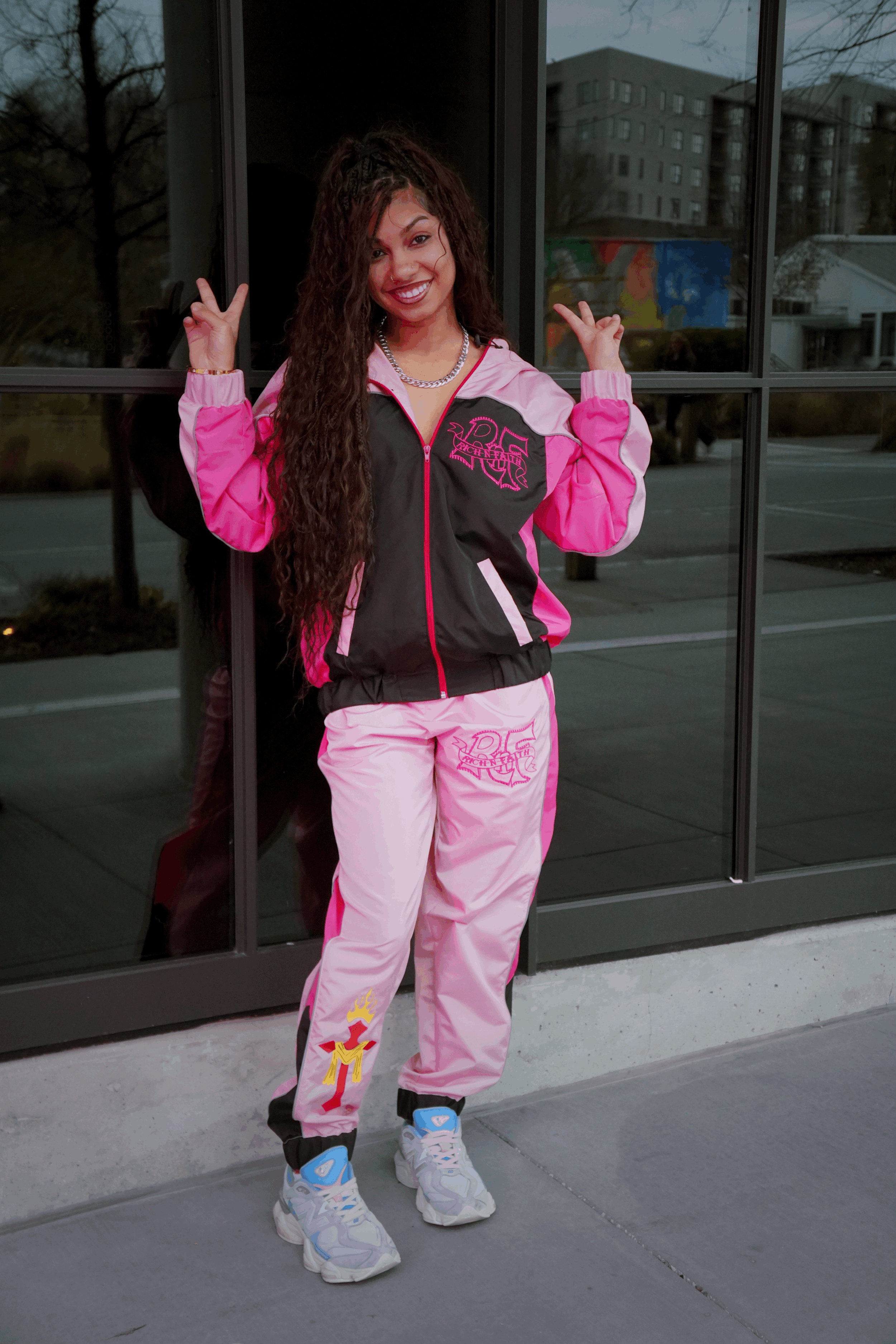 The Pink & Black Faithful Windbreaker Set