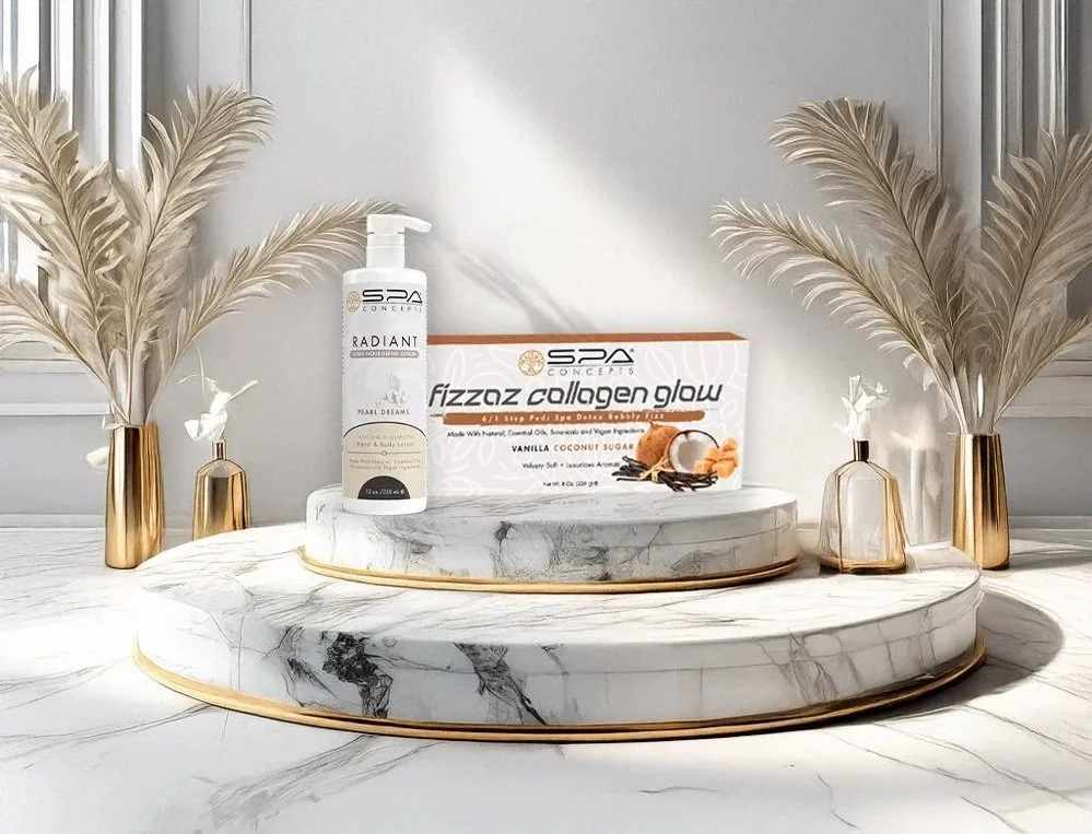 Complete professional manicure and pedicure system with supporting body care products for salons and wellness destinations