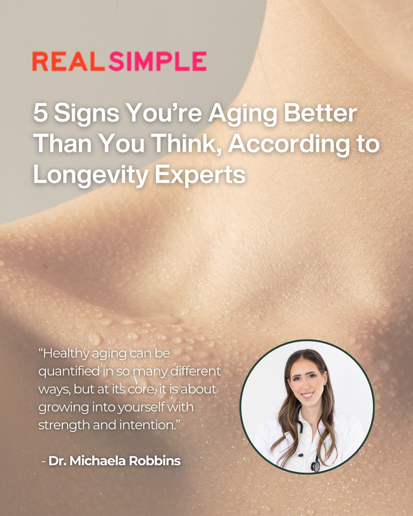 Quoted in @real_simple on one of my favorite topics. 🙌

Healthy aging is something I think about every single day with my patients. And the truth is, it looks different for everyone. It is not one number, one habit, or one supplement. It is a whole 