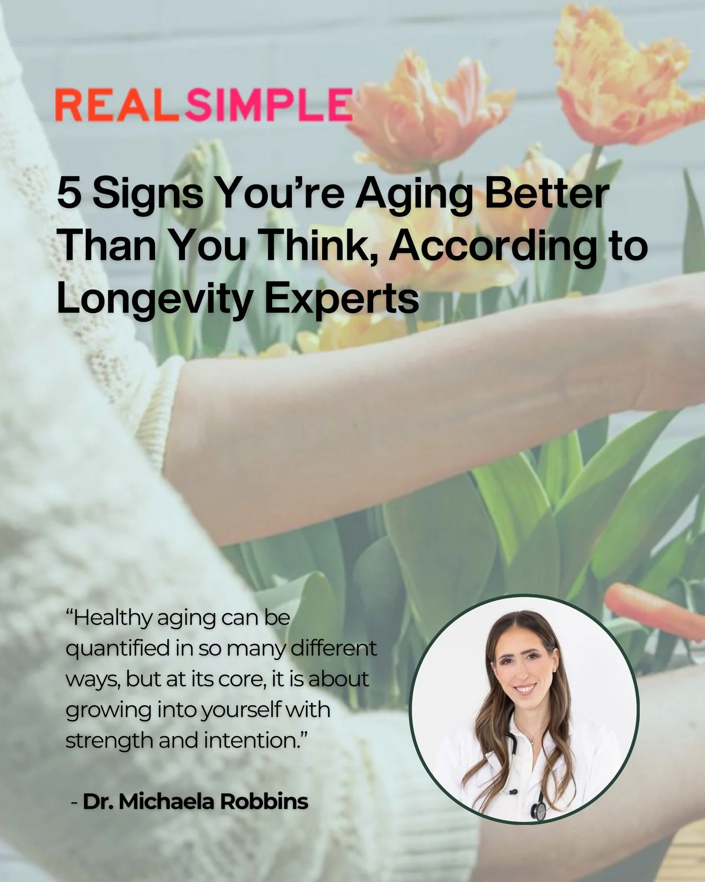 Grateful to be quoted in @real_simple on one of my favorite topics. 🙌

Healthy aging is something I think about every single day with my patients. And the truth is, it looks different for everyone. It is not one number, one habit, or one supplement.