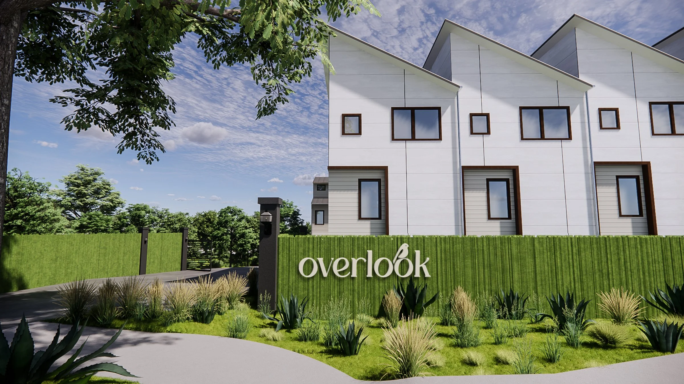 Front entrance at Overlook Residences townhomes in East Austin