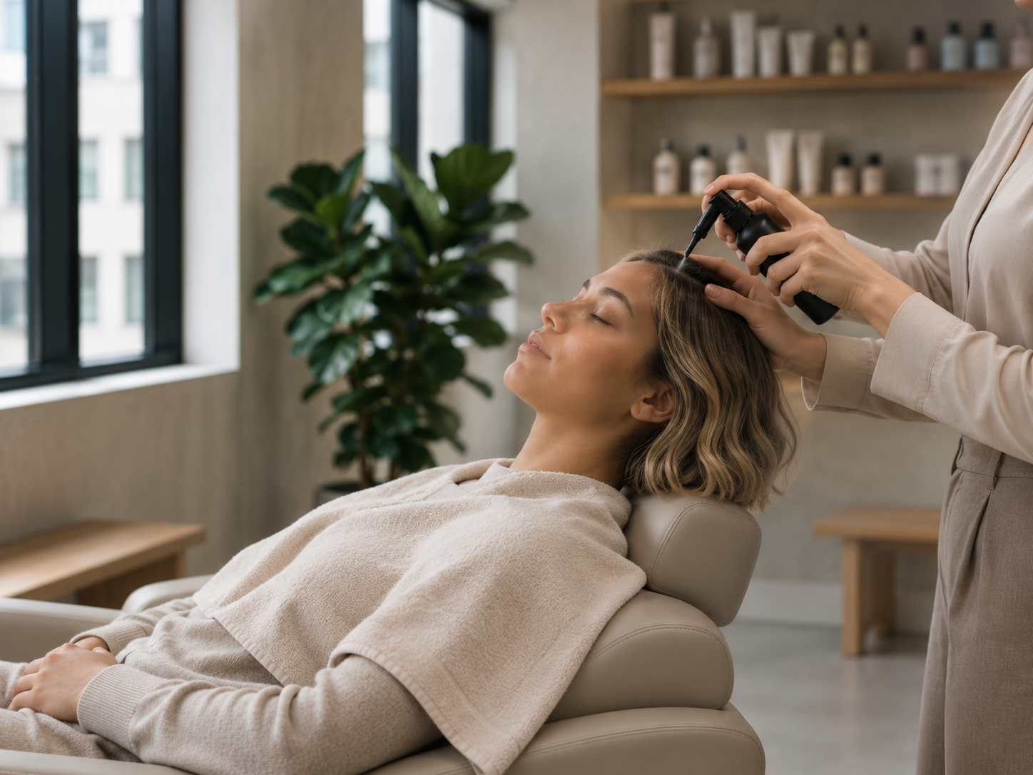 Targeted scalp care treatment during the Signature Head Spa ritual