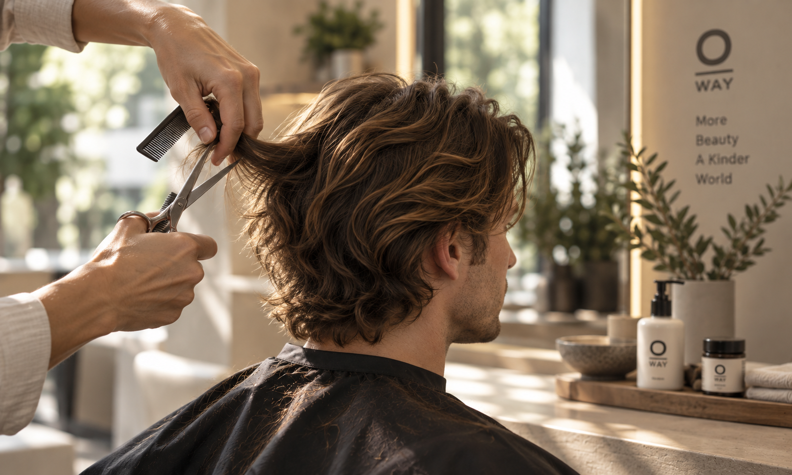 Scissor cutting for medium-length men’s hair at Guy Diallo — Oway in Basel