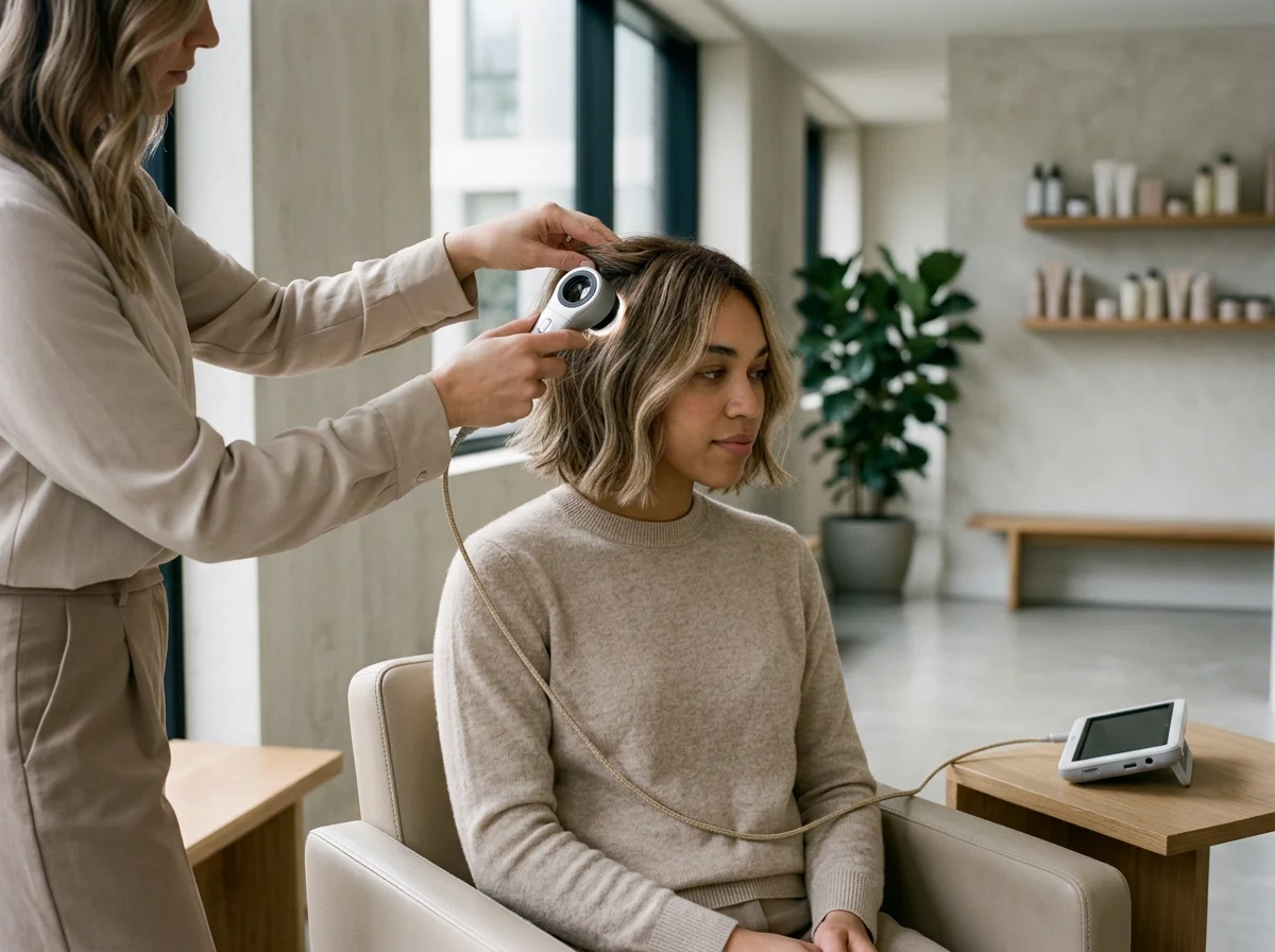 Professional scalp analysis during a Head Spa session in Basel
