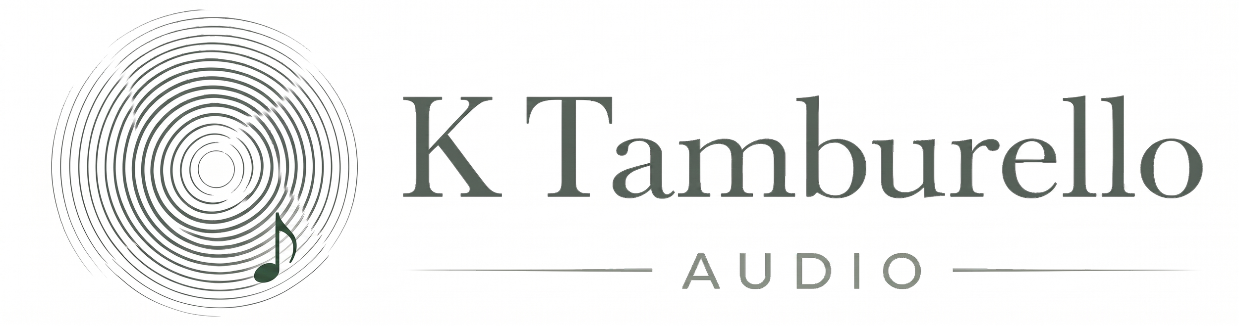 Logo for K Tamburello Audio with a circular sound wave design and a musical note