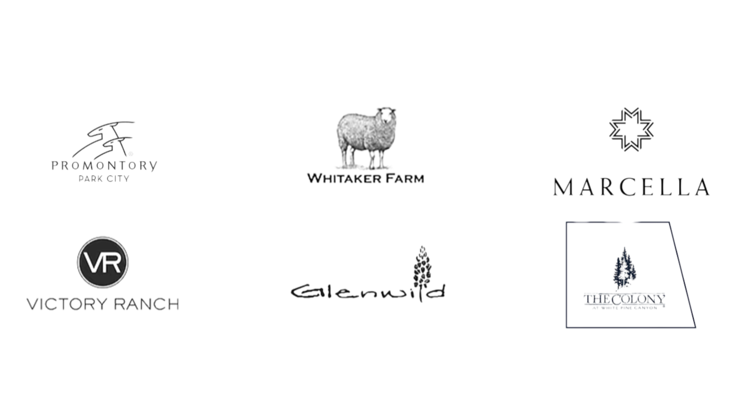 Chart displaying locations including Promontory Park City, Whitaker Farm, Victory Ranch, and The Canyons with a VR logo, a sheep, a cotton plant, and a tree icon.