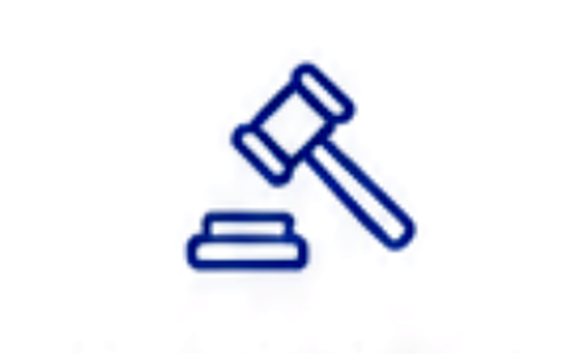 Outline icon of a gavel hitting a sound block.