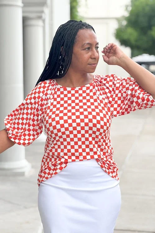 Orange Checkered Camille Top