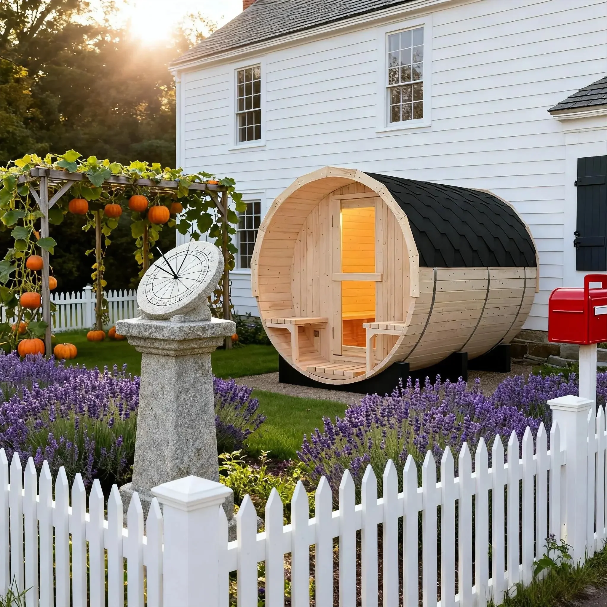 4-6 -Person Outdoor Barrel Sauna with Front Porch