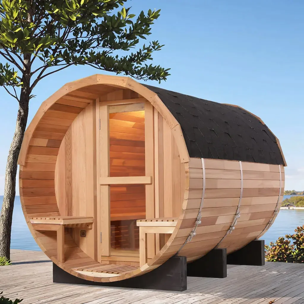 6-Person Outdoor Barrel Sauna with Front Porch