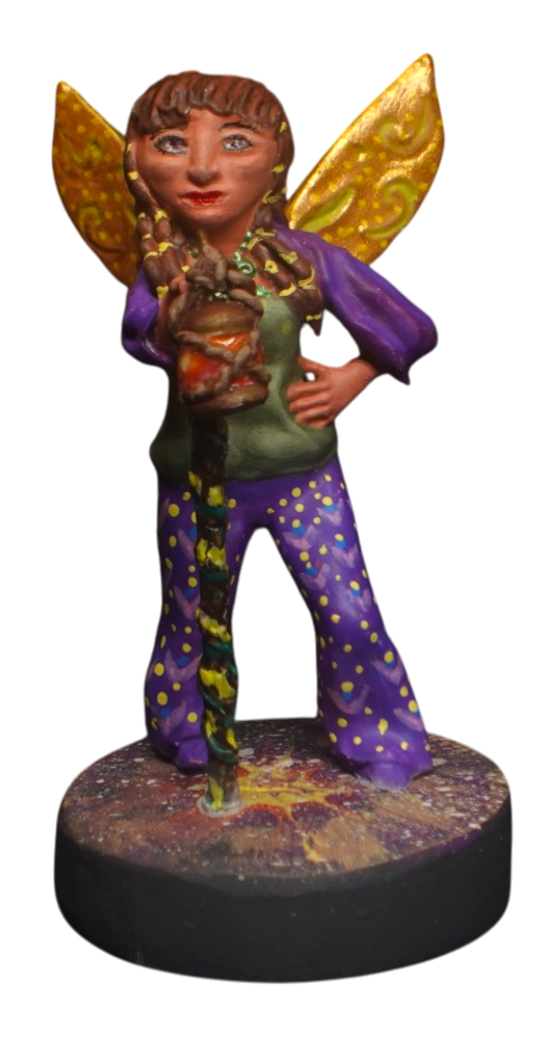 Hand-painted resin sculpture of Patty, Aetherwood’s Lantern Bearer, holding her glowing lantern.