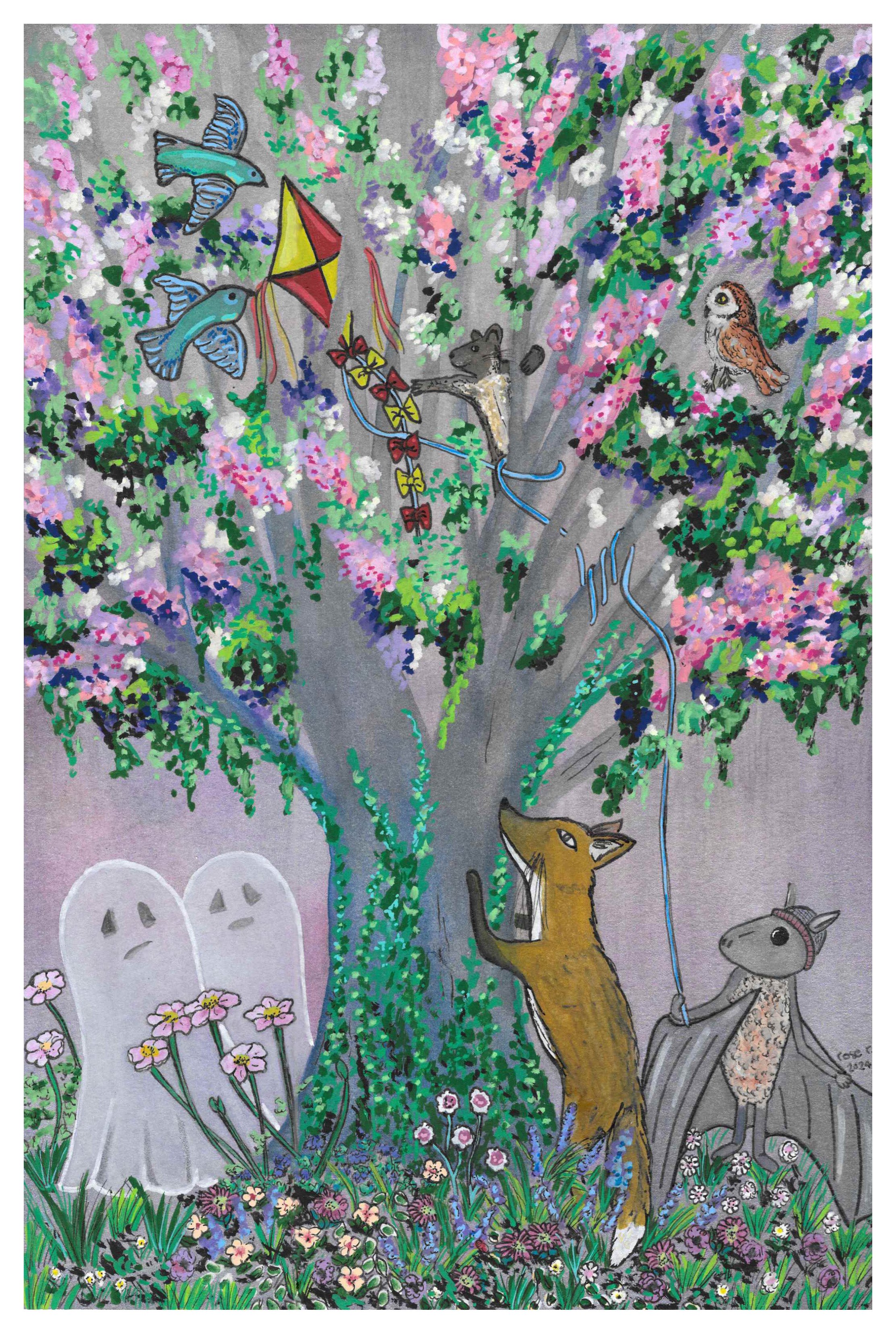 'Sympathy For The Rather Stuck Kite' - Watercolour x Posca pen (2024)