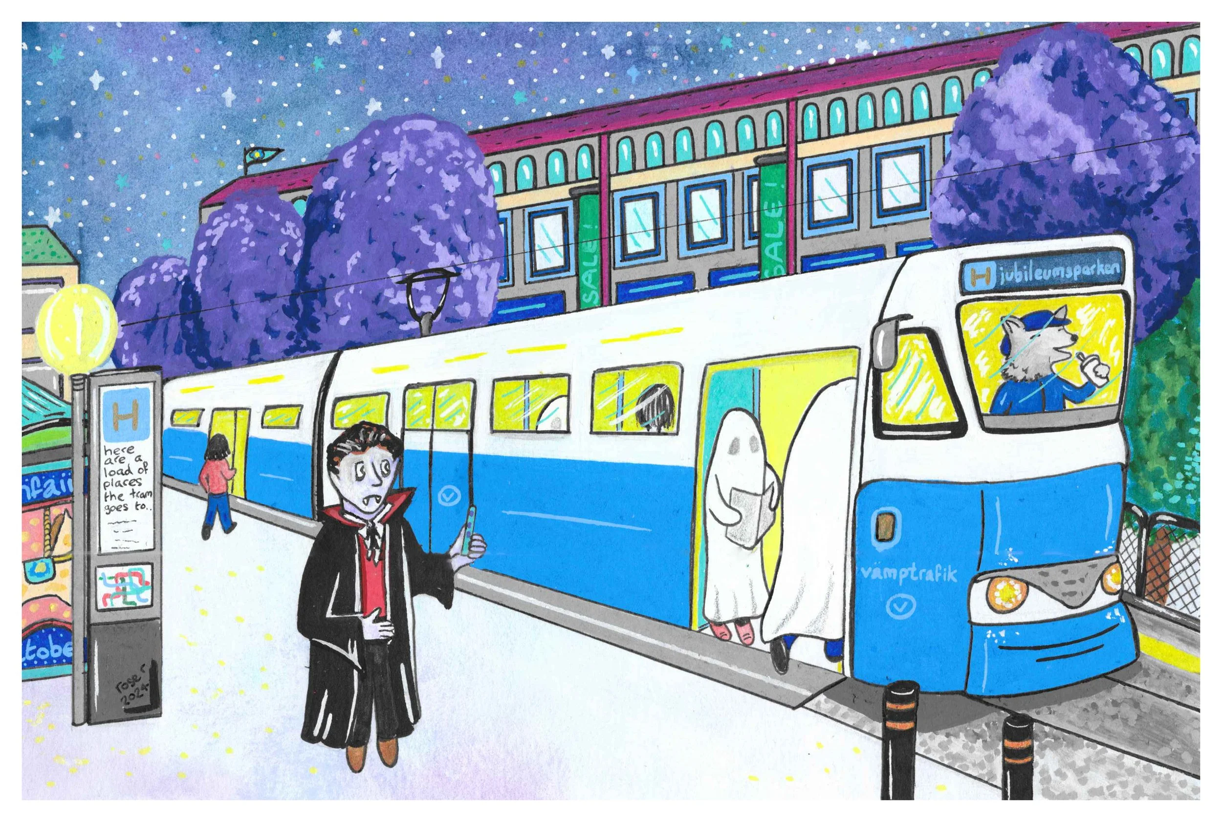 'Your Ticket Is Your Invite, Vampire' - Watercolour x Posca Pen (2024)