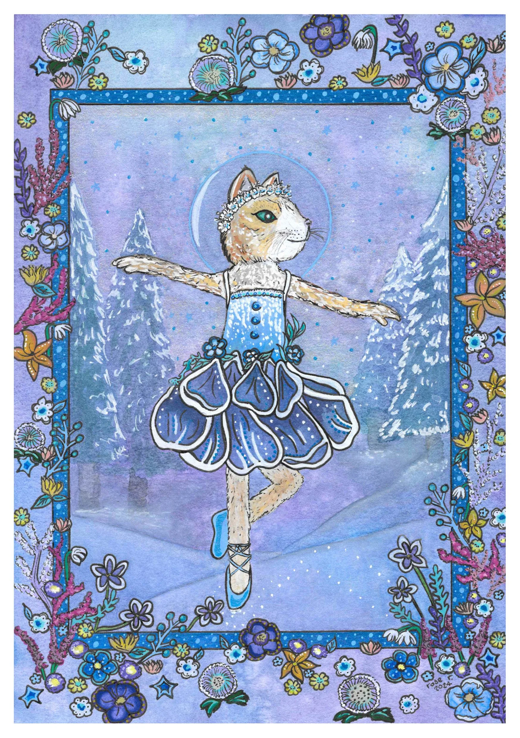 'Ice Dance' - Watercolour x Posca Pen (2024)