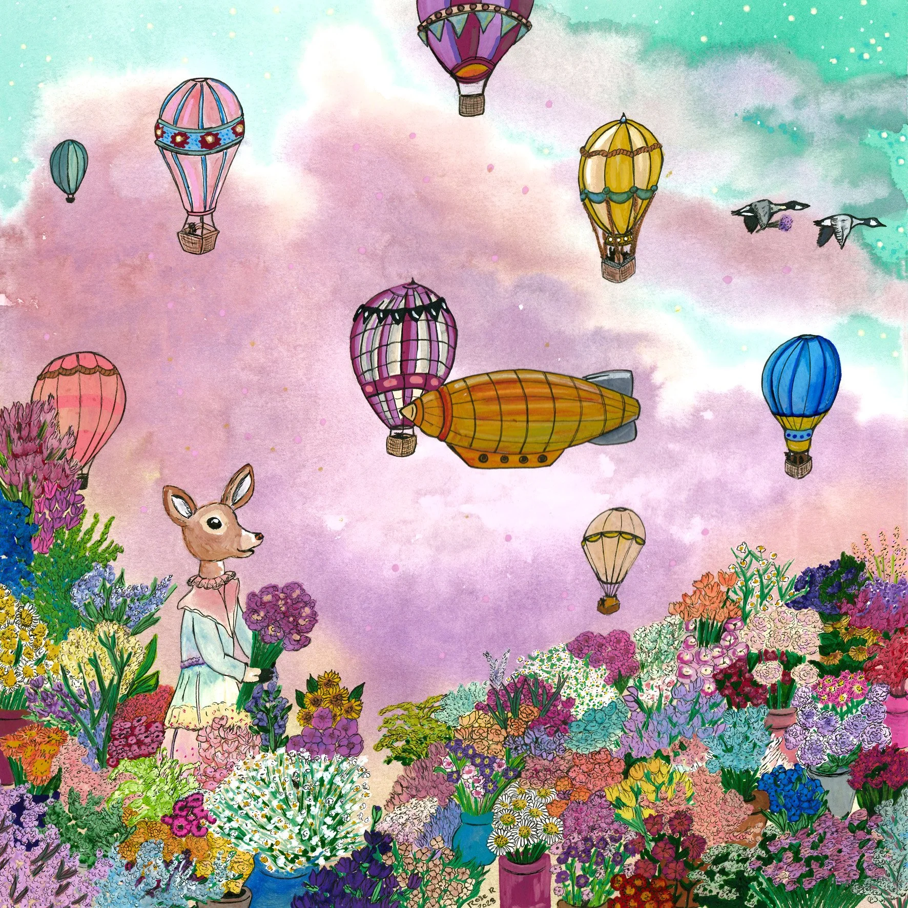 'The Sky Florist' - Watercolour x Posca pen (2023)