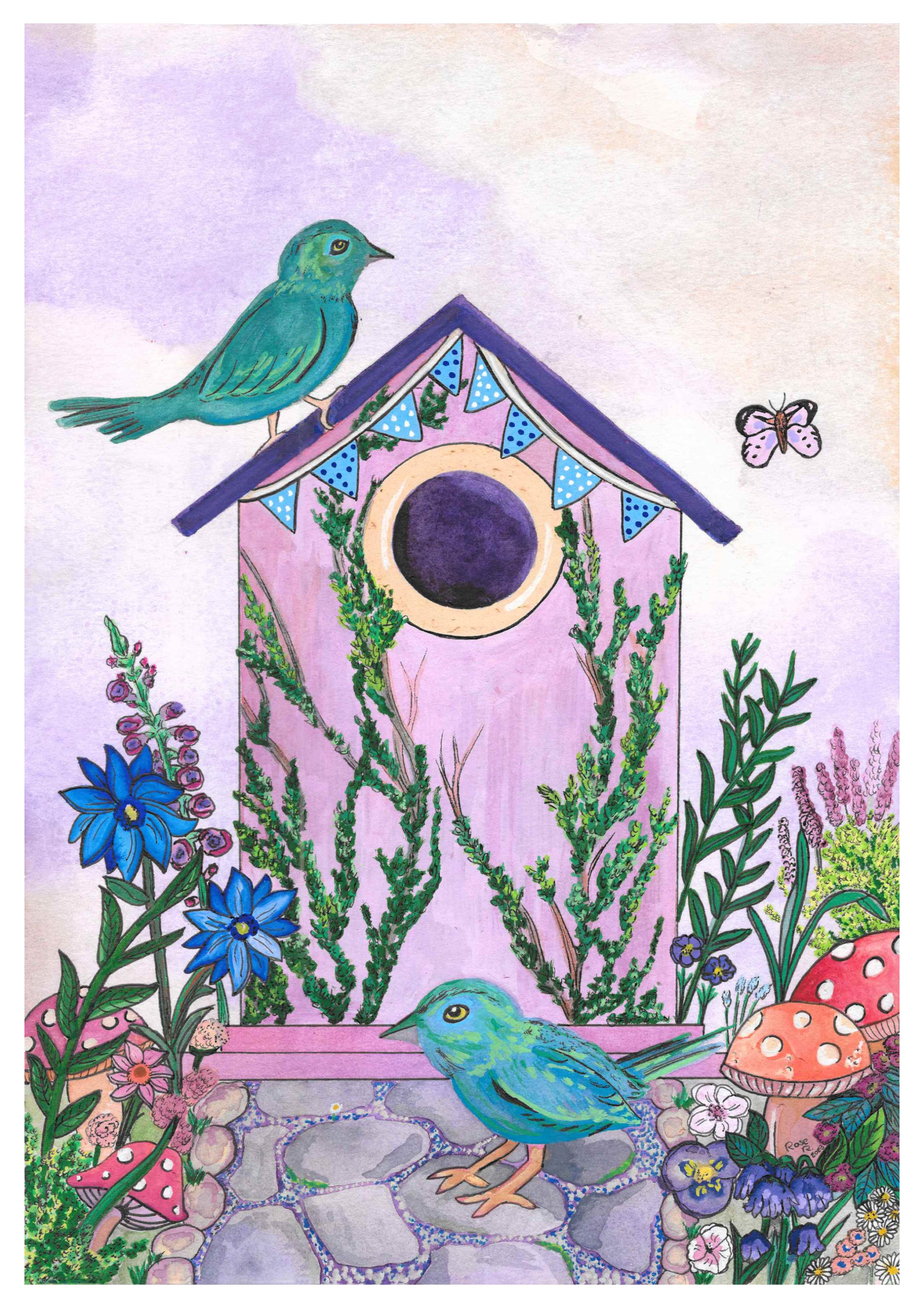 'Ground Nesting Birds' - Watercolour x Posca pen (2023)