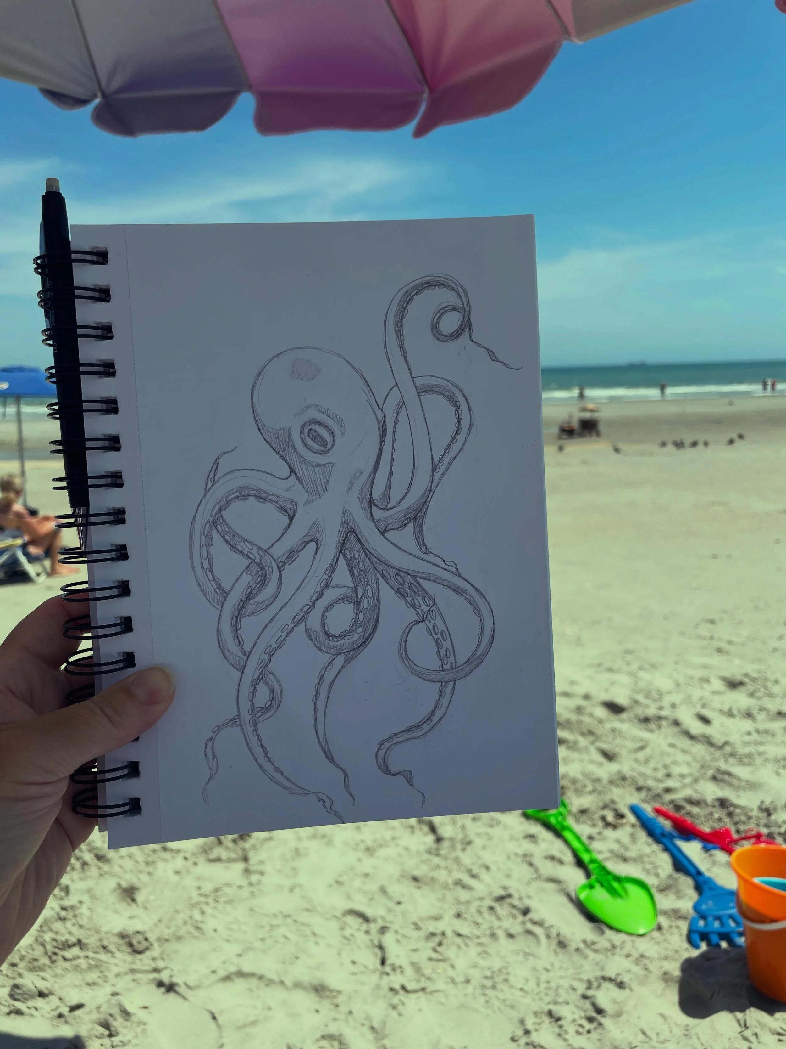 Dewdles at the beach. 

#beach #ocean #octopus #doodles