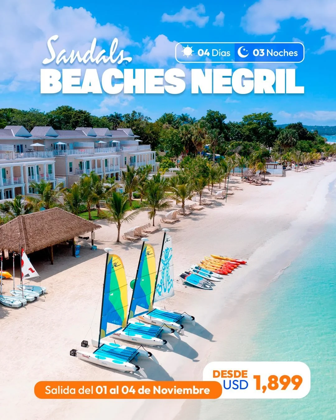 &mdash;-

Sandals  bien Turistik!

✅ Sandals Ochi 
✅ Sandals Beaches Negril 
✅ Sandals Negril 
✅ Sandals Montego Bay
✅ Sandals South Coast 

EL VIAJE INCLUYE
✓ Boletos a&eacute;reos internacionales ida y vuelta &ndash; Operado por Copa Airlines &ndas