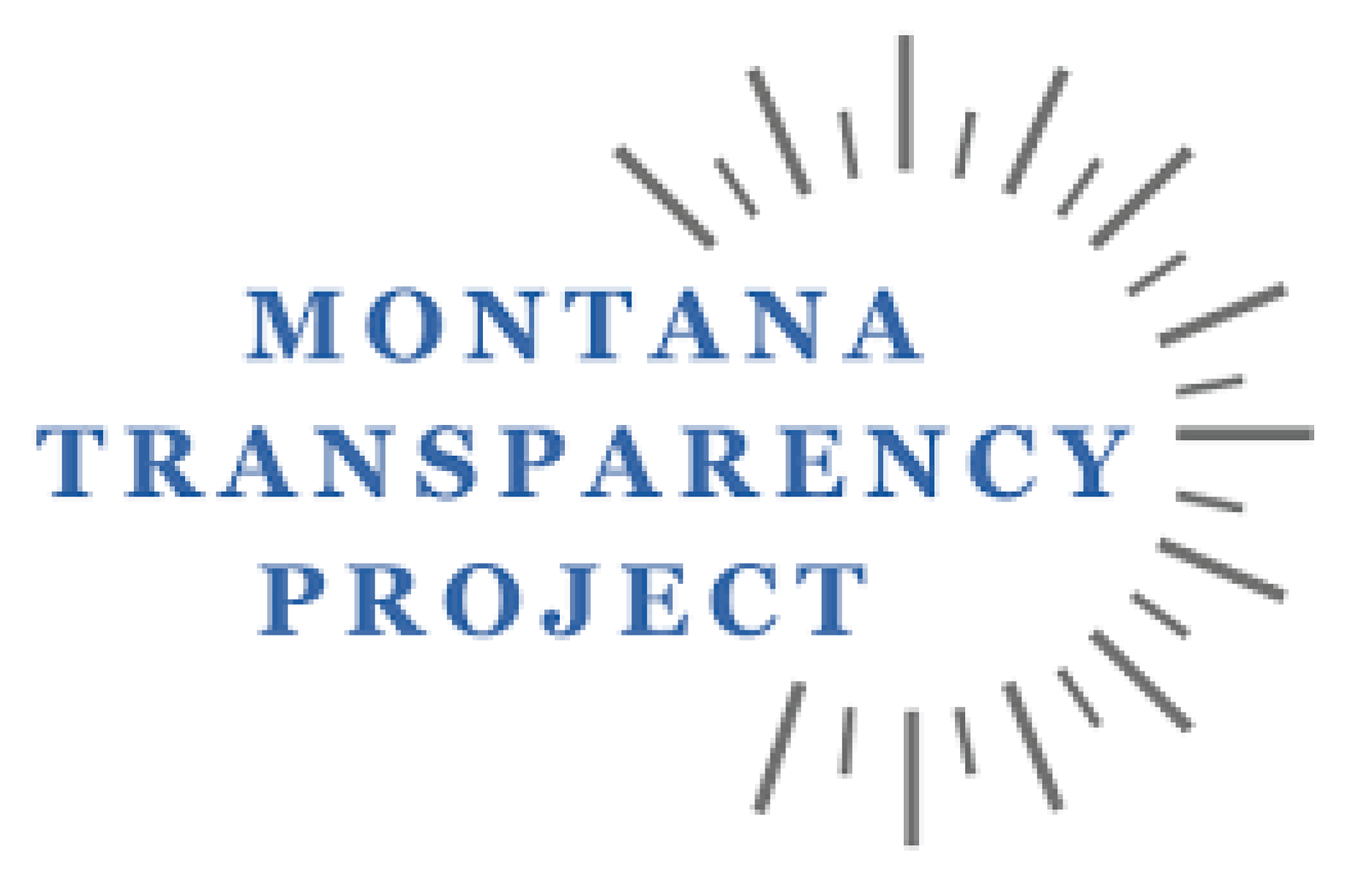 Logo of Montana Transparency Project featuring the organization's name in blue text with a circular, radiating line graphic in gray.