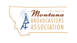 Logo of Montana Broadcasters Association featuring a stylized radio tower, the words 'Montana Broadcasters Association' and 'radio | television' with the outline of the state of Montana.