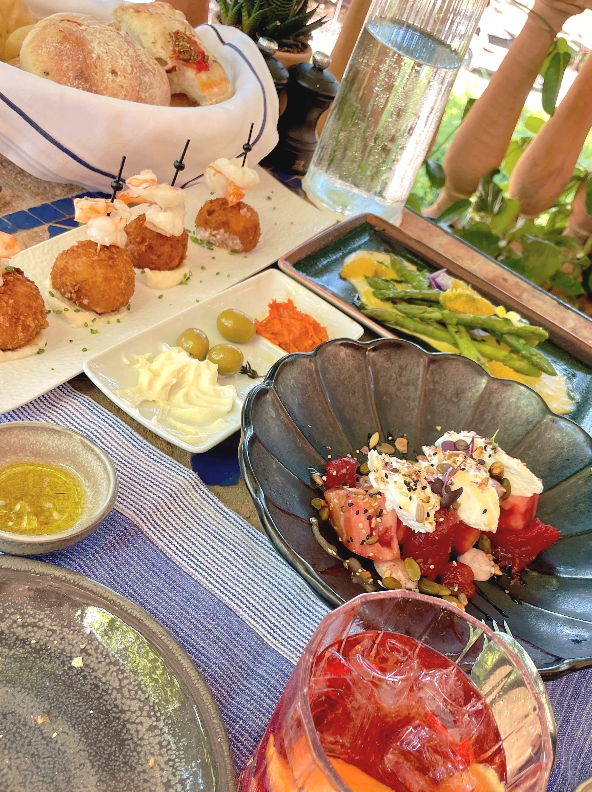 A delicious selection of tapas and small plates on the terrace at Restaurante Miró at La Residencia, Deià