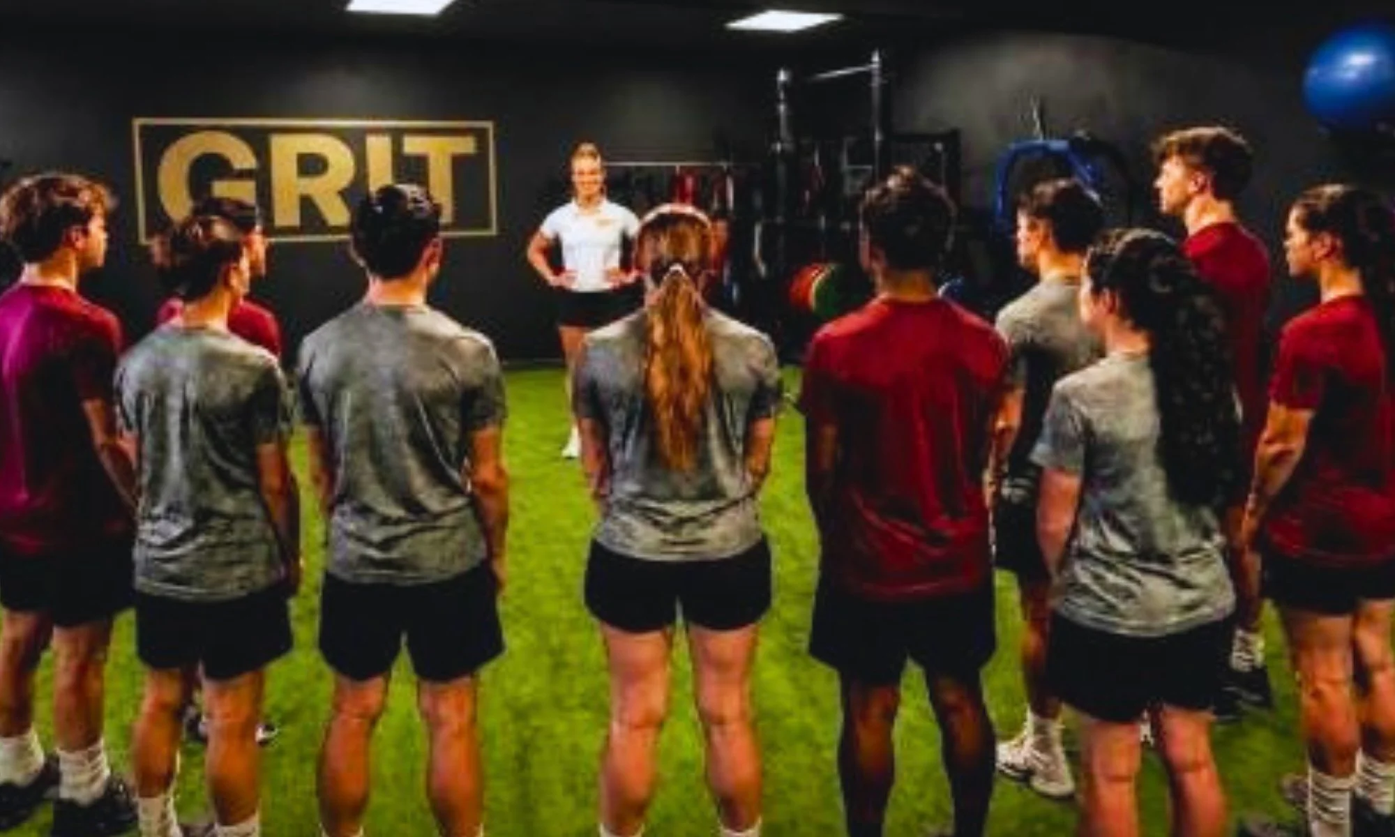 GRIT Summer Intensive athletes gathering around the coach