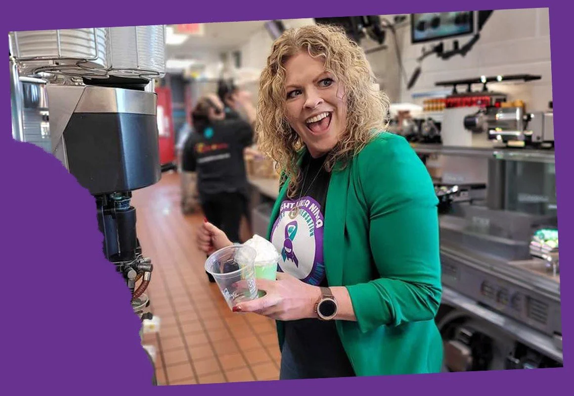 Ninja mama with Shamrock Shakes in the McDonald's kitchen