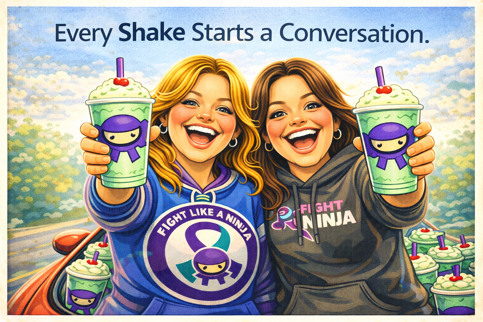 Cartoon Shamrock Shakes with ladies