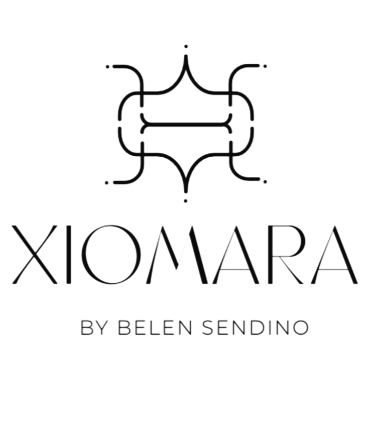 Logo featuring a geometric design above the text "Xiomara by Belen Sendino" in black on a white background.