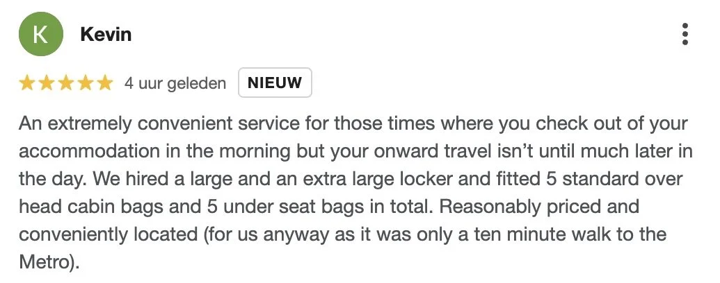5-star Google review for GO City Lockers luggage storage in Valencia