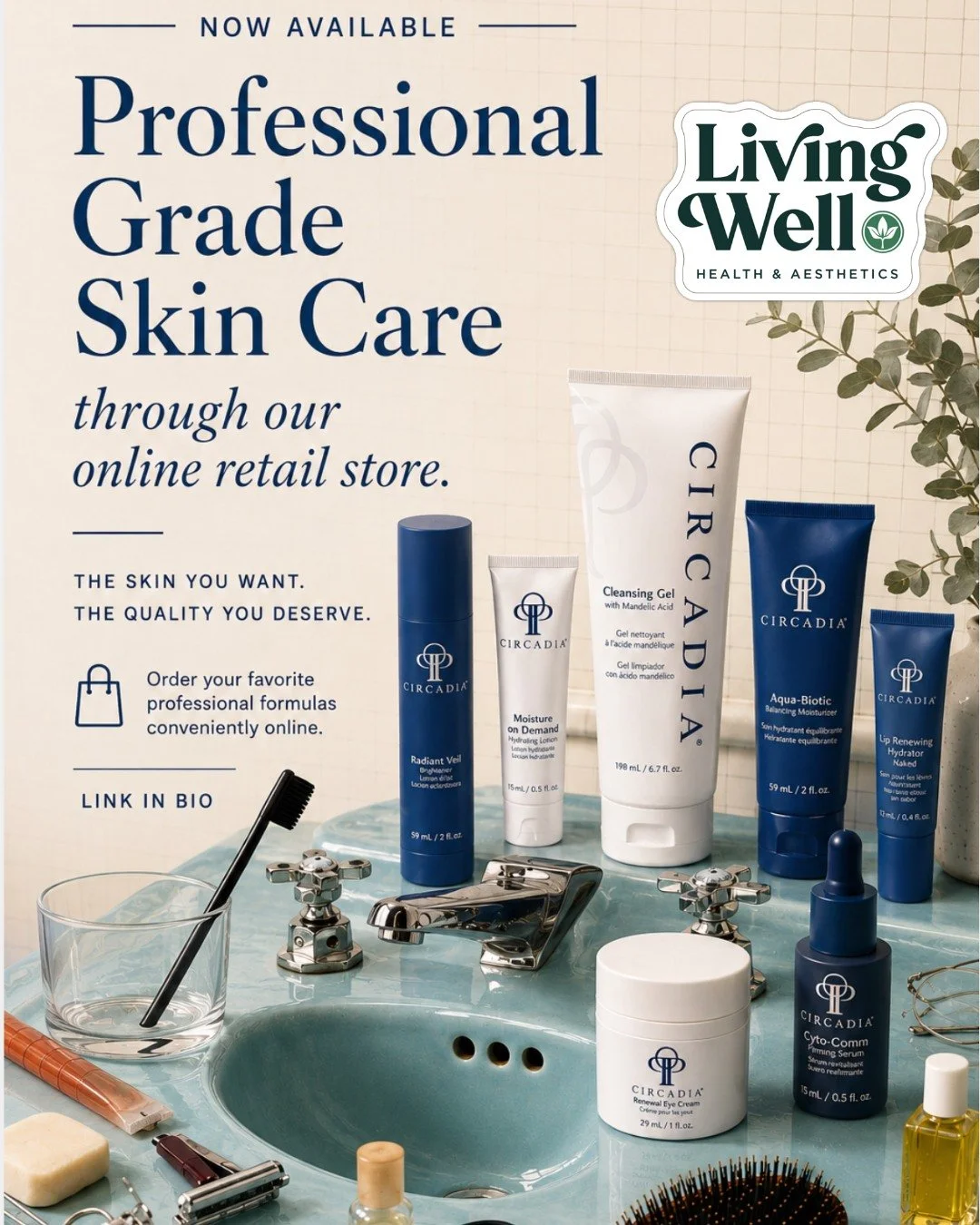 NOW AVAILABLE! 
Want to continue your skin routine at home? 

Living Well now offers clients the opportunity to purchase Circadia products- our best professional grade skin  line at home. 

Bonus: Use the coupon code WELCOME10 to get 10% off your fir