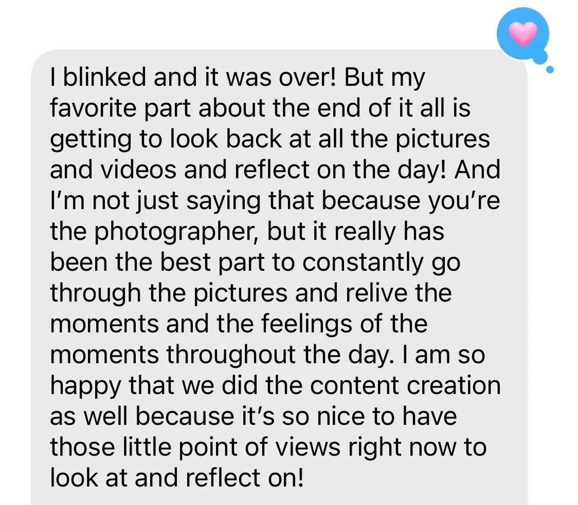 A text message expressing appreciation for photography and reflection on capturing moments in pictures and videos.