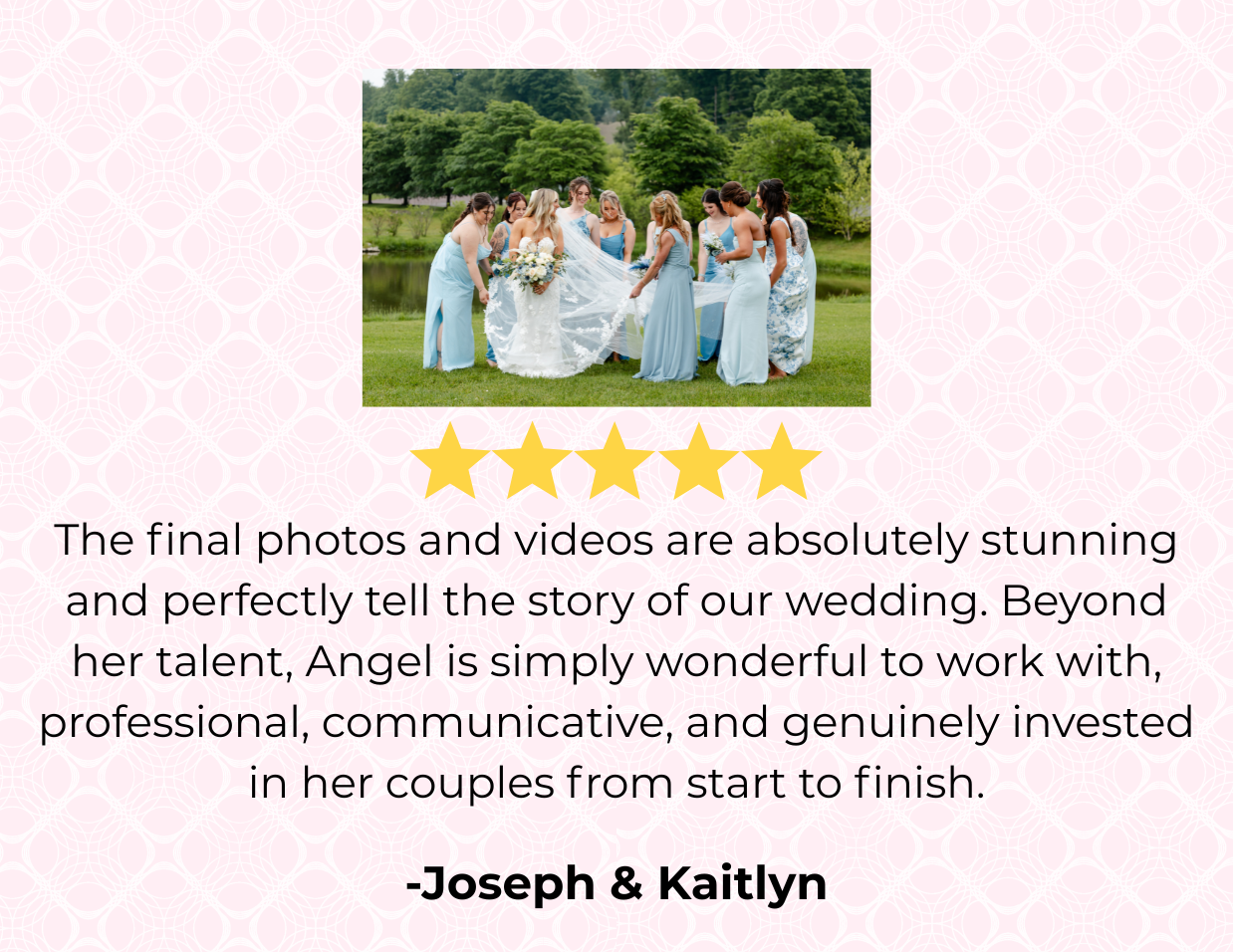 Client review of wedding photography and videography in Saratoga Springs for Angel Photo & Video